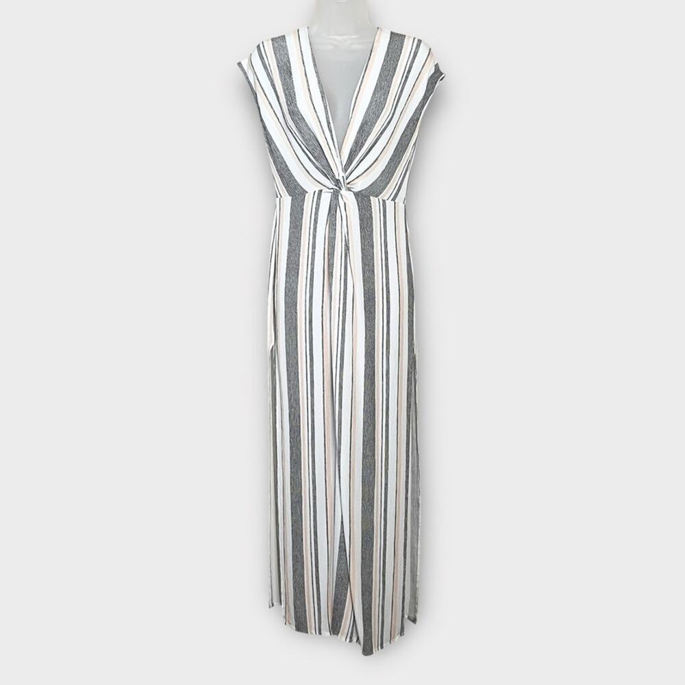 LULUS Coastal Grooves White Multi Striped Swim Cover-Up Size Medium Gauze Rayon - Picture 2 of 6